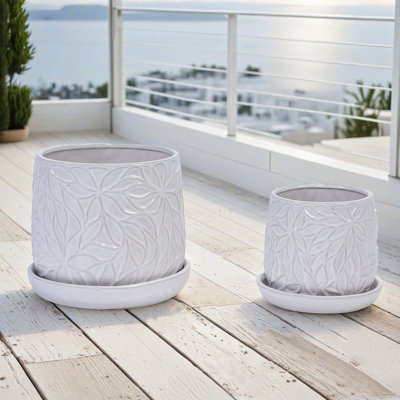 Set Of 2 Ceramic Flowerpot, 7" Modern Planter For Patio, Garden, Windowsill