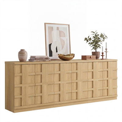 Buffet 93,9 "avec rangement cannelé, grande armoire à 6 portes pour la cuisine, la salle à manger et le salon