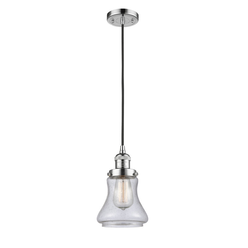Luminaire suspendu en forme de cloche à 1 lumière Edda, Grainé, Chrome poli, Ampoule non incluse