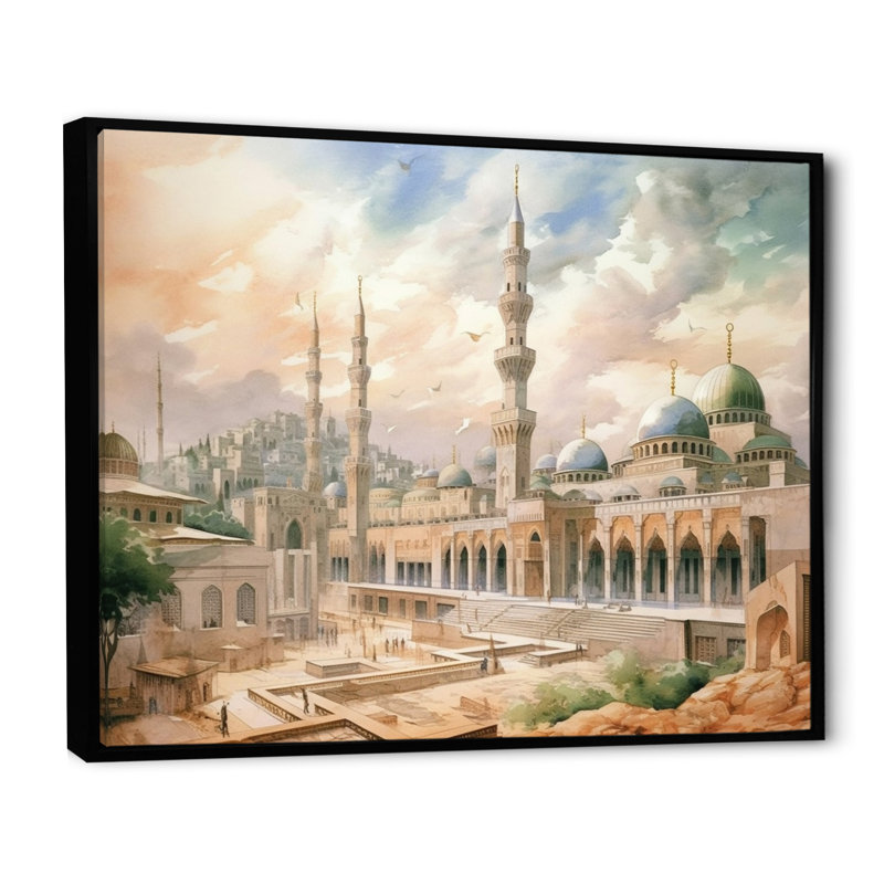 Mosquée religieuse The Mystets II - art mural, H 34 po x l 44 po x P 1,5 po, Cadre flottant noir