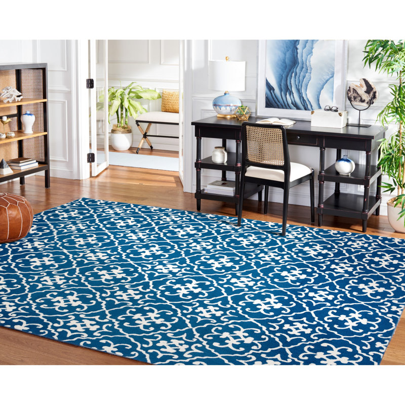 Tapis bleu crocheté à la main Westphalia, Rectangle 8 pi x 10 pi