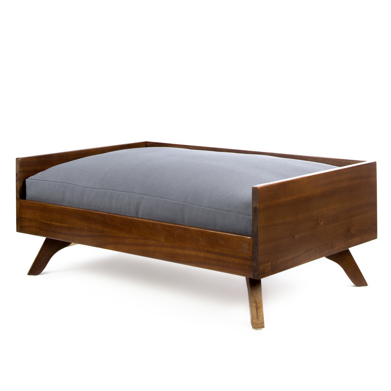 Lit pour chien en bois massif avec design Mid-Century, matériau, couverture d'eau, finition chêne foncé, forme rectangulaire, aspect poli de 10,99 po - matelas de qualité, couleur, largeur 30,2 po