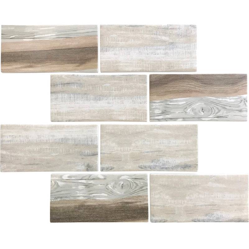 3" x 6" Glass Brick Joint Mosaic Wall & Floor Tile, Wood