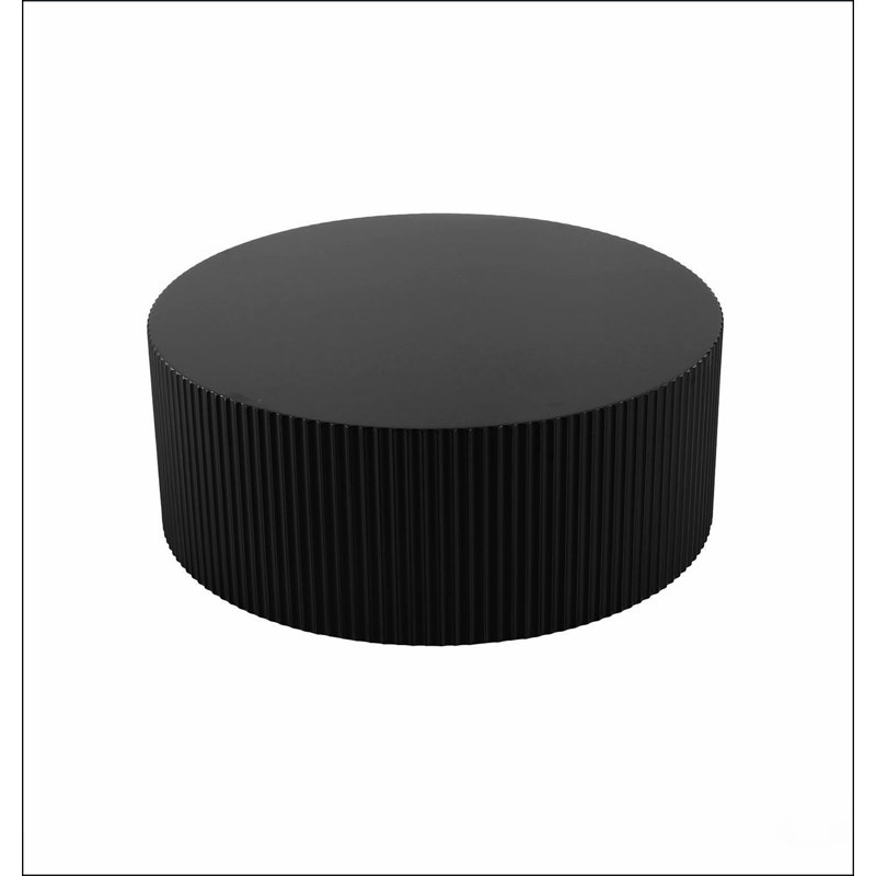 Table basse ronde élégante et moderne avec motif en relief accrocheur, noir, Noir mat