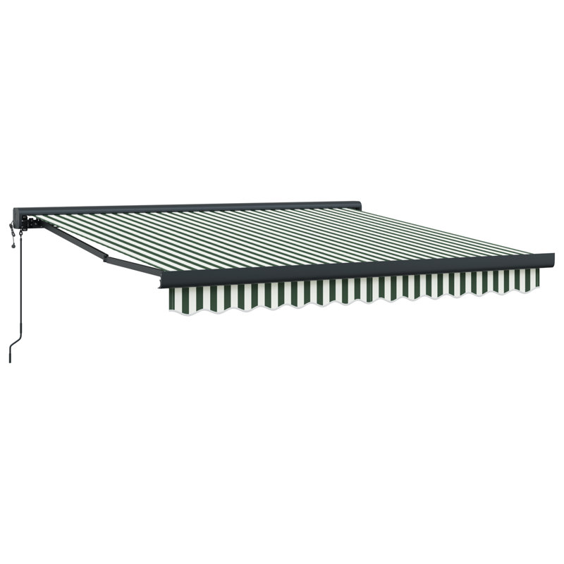 Ebern Designs Polyester Cover Retractable Patio Awning, 300 cm W x 250 cm D, Green/White/Grey Striped