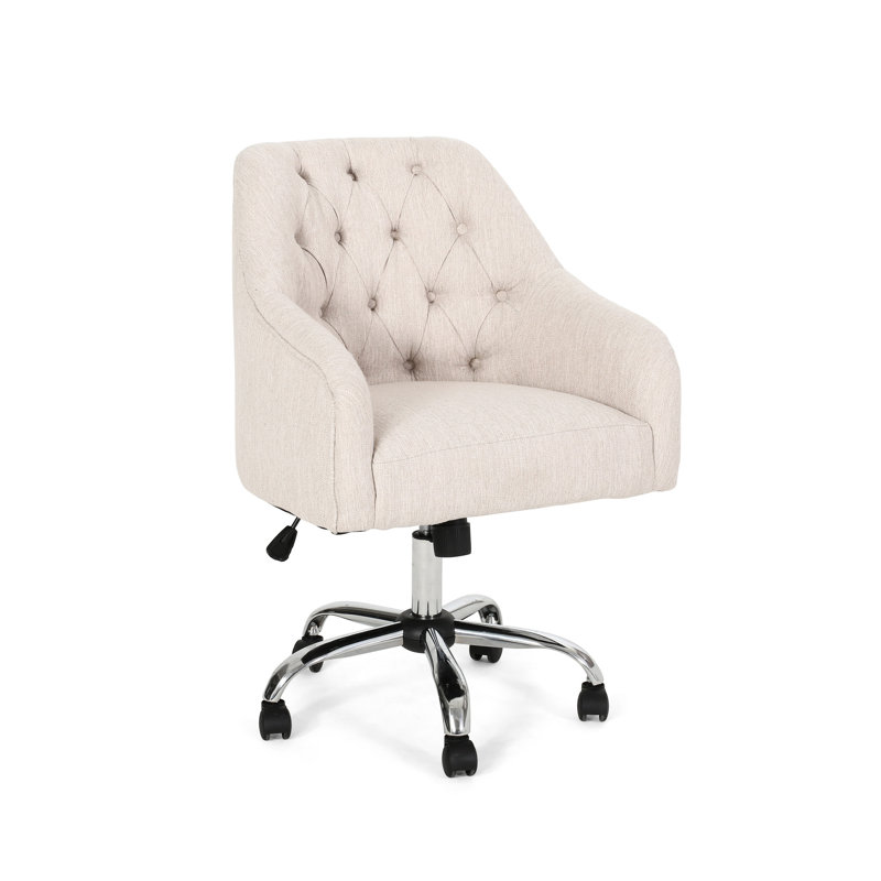 Chaise de bureau moderne en beige avec design ergonomique et roulettes avec dossier courbé
