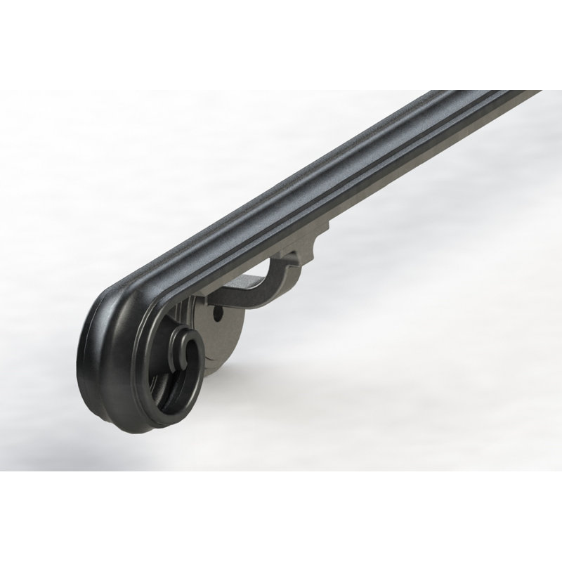 96" Black Wrought Iron Scroll Handrail with Brackets