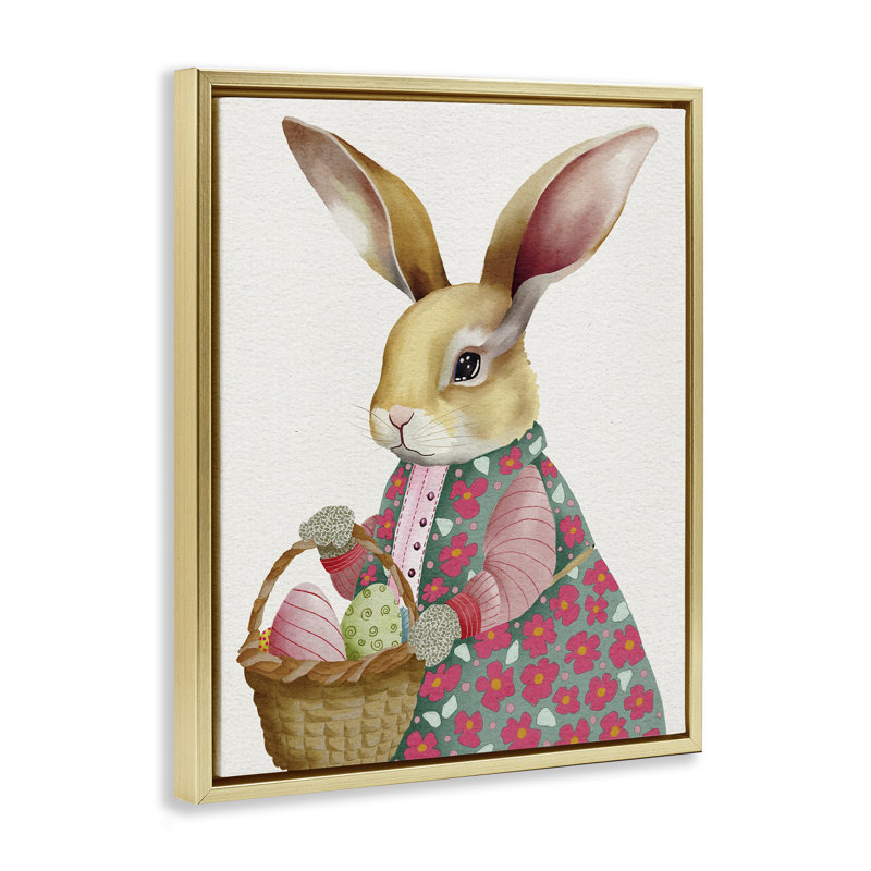 "Pâques lapin avec panier à œufs", art mural encadré par Regina Moore, H 31 po x l 25 po, Cadre flottant gris lustré