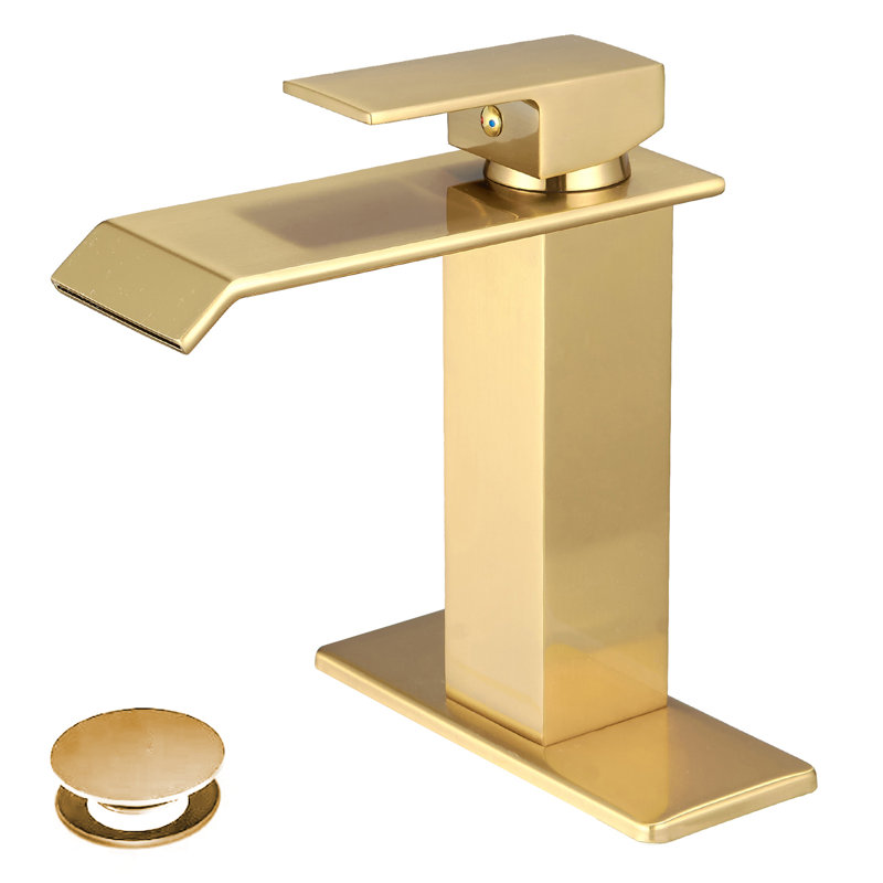 Robinet de salle de bain à un trou avec drain, Or brossé
