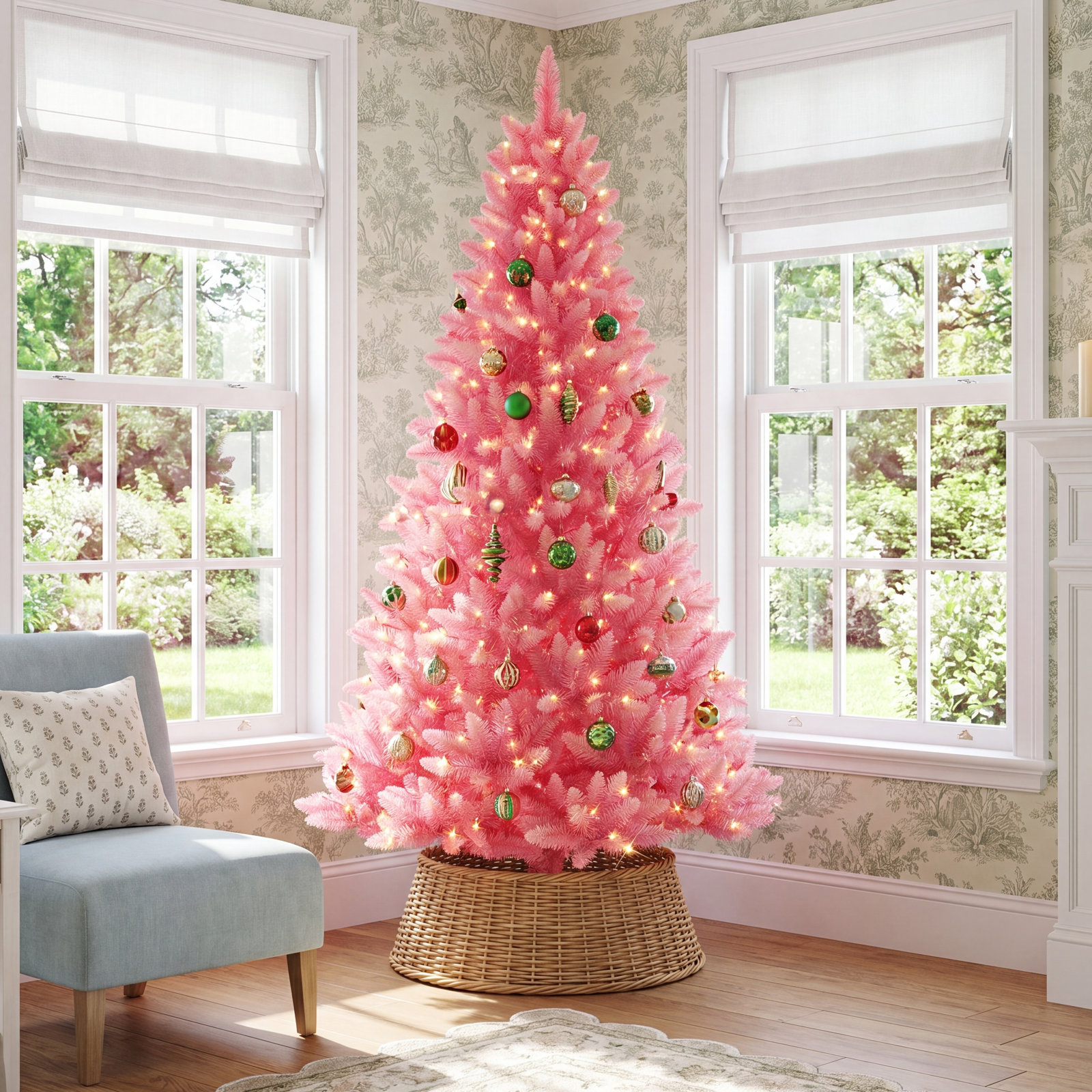 Pink Frosted 6.5' Pre-Lit Spruce Christmas Tree