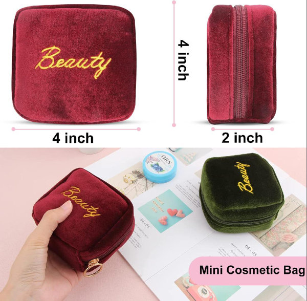 Lot of 2) Benefit Cosmetics Pink Makeup Bag Velvet Vanity Zipper