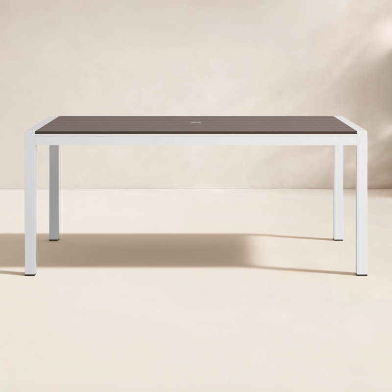 Aynura Rectangular Metal Outdoor Dining Table With Umbrella Hole , 71'' in. W 35'' in. D, Gray, White