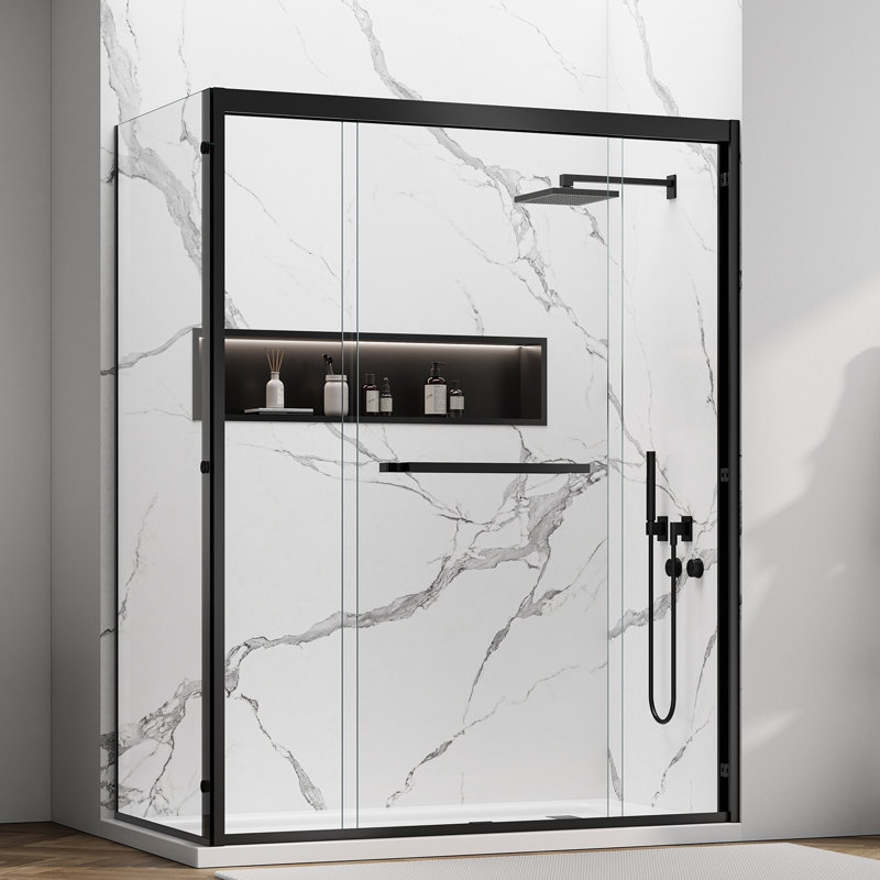 56-60 In.w X 32in.d X 76in.h Framed Rectangle Double Sliding Shower Enclosure,corner Shower Enclosure,l-shaped Shower Doors,5/16" (8mm) Tempered Glass W/dual Nano Coating Matte Black