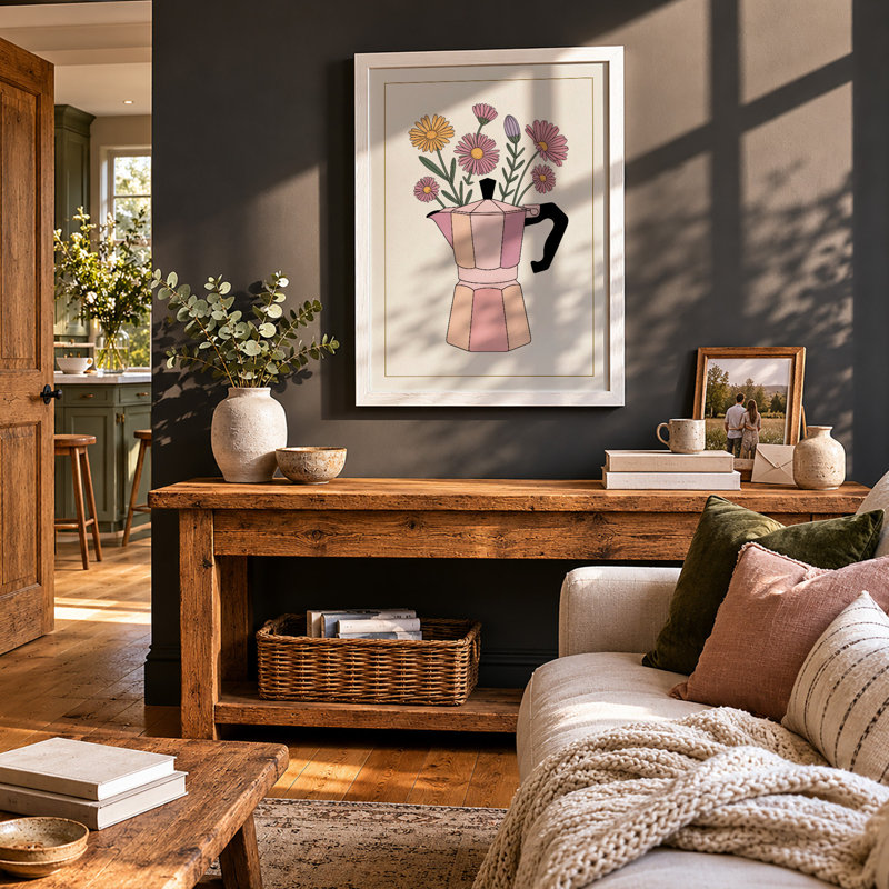 Coffee and Blooms Botanical - Framed Print, A4 - 29.7 x 21.0 cm, White