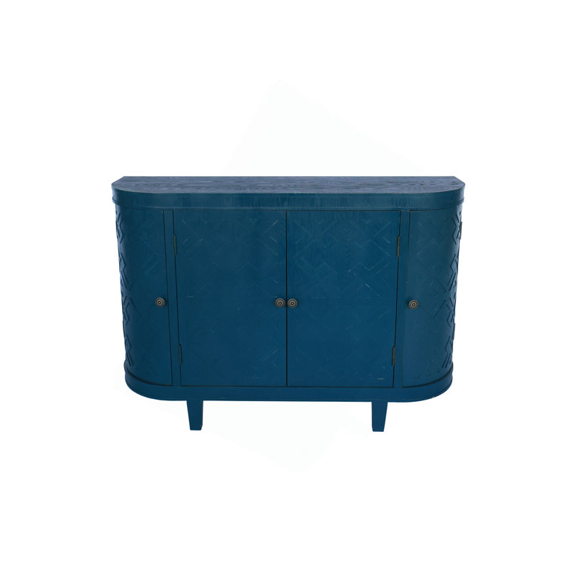 Armoire de rangement ovale 47 po avec 4 portes, armoire buffet avec rangement, armoire de rangement d'appoint cannelée à bord arrondi, porte coulissante, crédence autoportante, console pour salon, cuisine