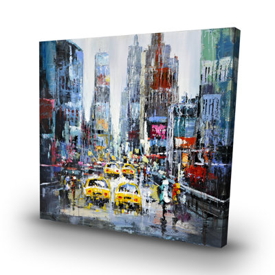 Urban scene with taxis - 32"x32" art on canvas