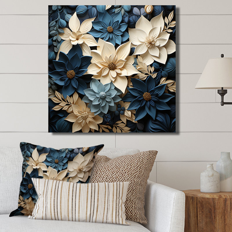 Fleurs de poinsettias blanches et bleues II sur toile, H 36 po x l 36 po x P 1,5 po, Toile tendue
