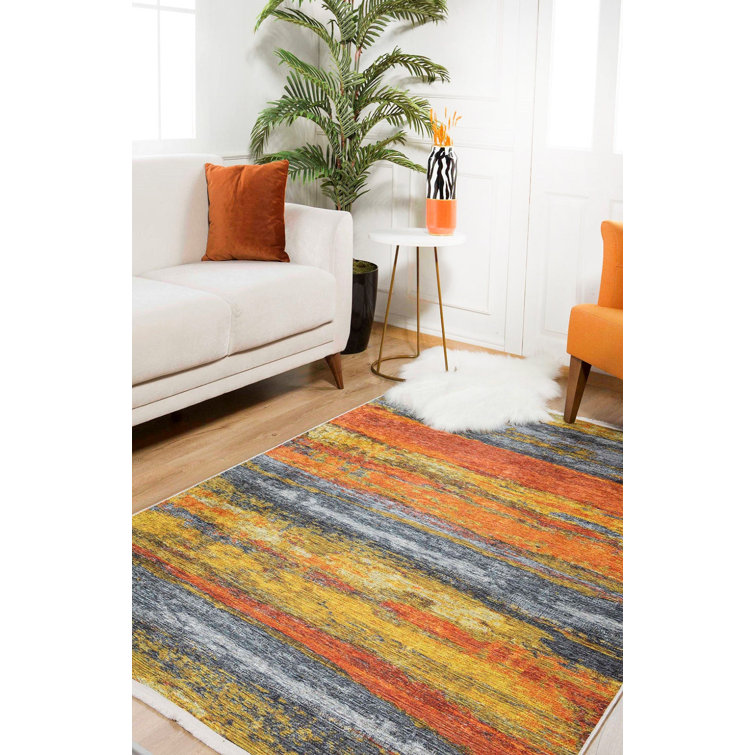 Ivy Bronx Delaysia Orange Modern Polyester Digital Print Area Rug ...