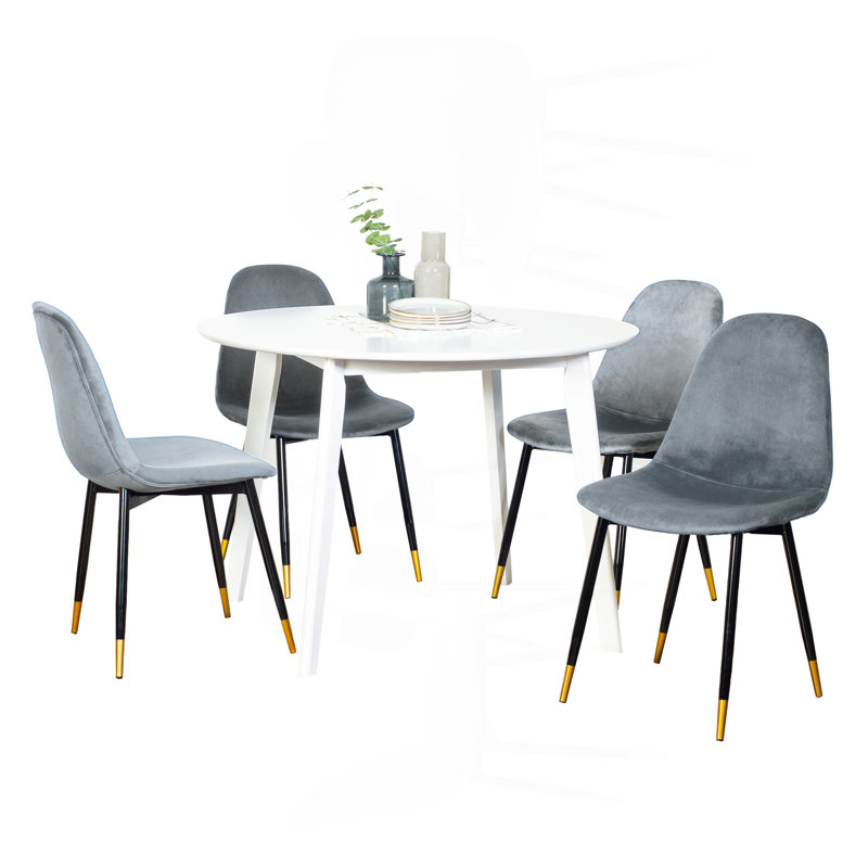 Lassan Contemporary 5-Piece Dining Set, White Round Dining Table With 4 Chairs, Gray