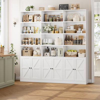 70.9" Wide Bookshelf, Tall Bookcase with 12 Open Shelves and 3 Cabinets, Large Wooden Bookshelves