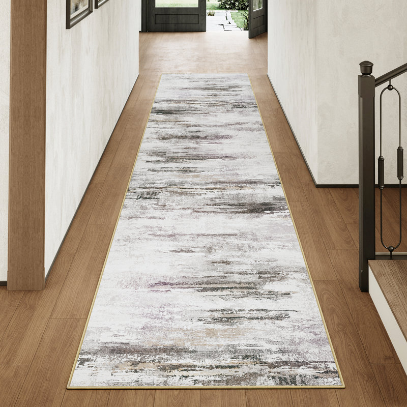 Tapis abstrait lavable à la machine avec envers antidérapant Abernethy, Tapis de couloir 2 pi x 8 pi