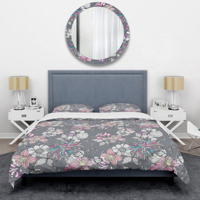Grey Flowers - Cabin & Lodge Duvet Cover Set
