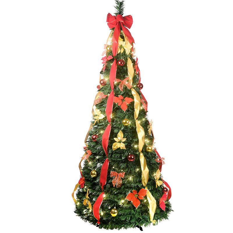 Arbre de Noël de 6 pi avec fonction escamotable, 150 lumières et éléments blanc chaud, convient aux petits espaces de bureau
