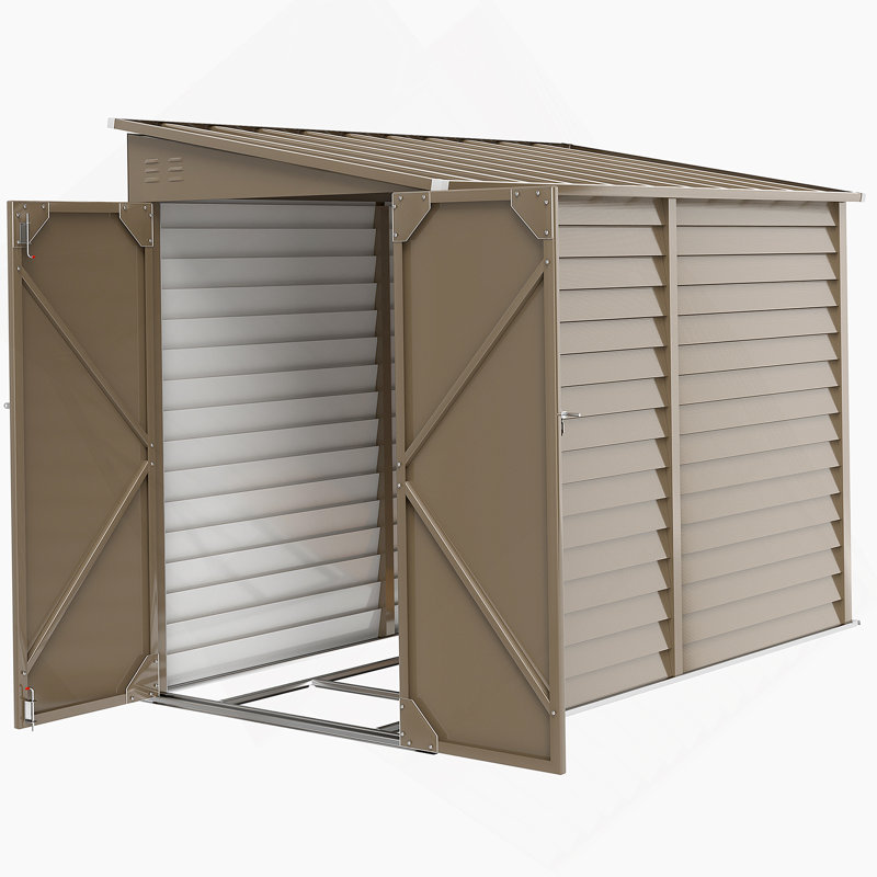 Outdoor Storage Shed Brown  Metal Shed With Foundation Kit, Lockable Doors And Gloves For Patio, Law, Brown