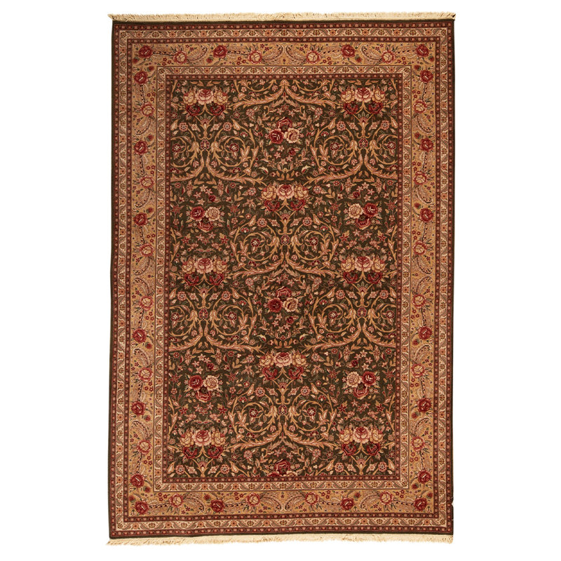 Tapis brun / rouge en laine noué à la main de conception unique 5 pi 9 po x 8 pi 9 po