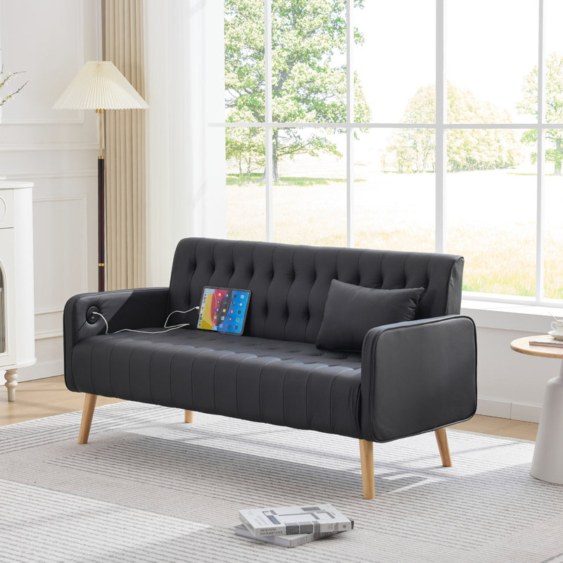 Chloe-Nicole 57.48'' Faux Leather Loveseat, Black
