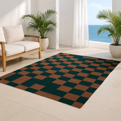 Checkered Green Indoor and Outdoor Area Rug