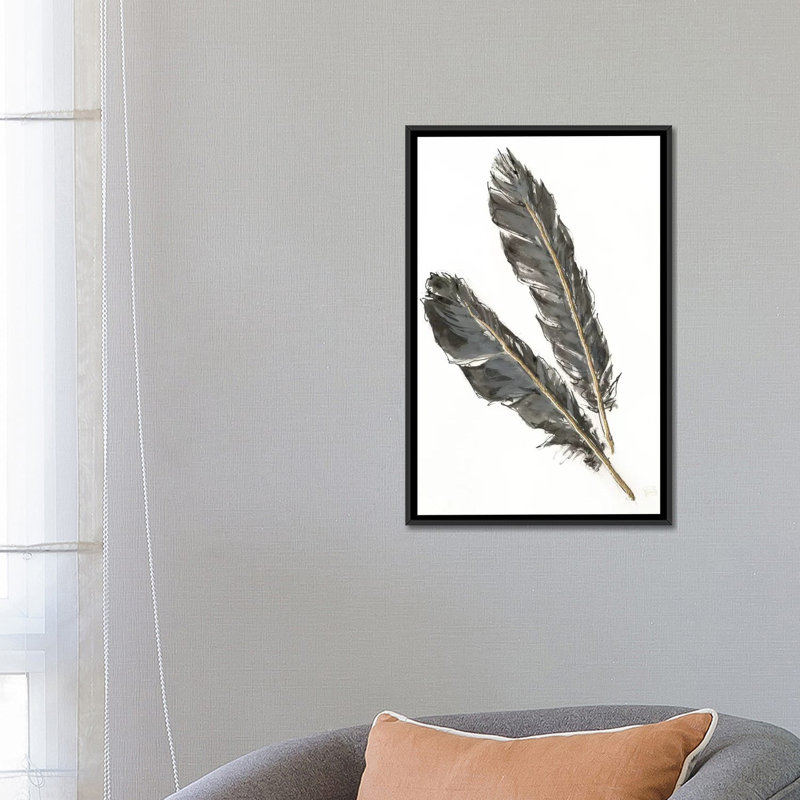 « gold plumes iii on white », reproduction d’art sur toile tendue, L 18 po x H 26 po x P 1,5 po, Pas de tapis