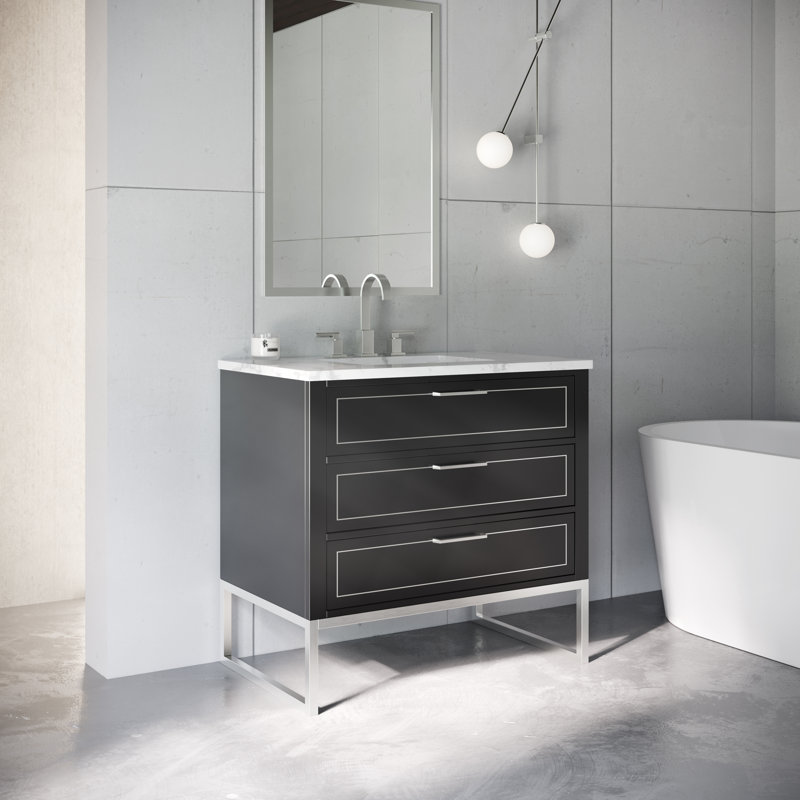 Markham 36'' W Single Vanity, Midnight Black, Carrara Marble, Brushed Nickel