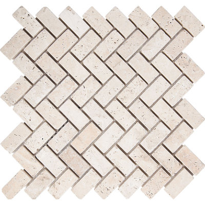 Tuile de mosaïque de 1 po x 2 po culbutée chevrons  Ivory