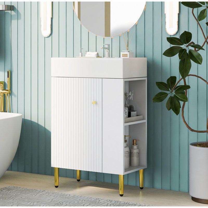 Meuble-lavabo sur pied simple 21,6 po avec comptoir en céramique