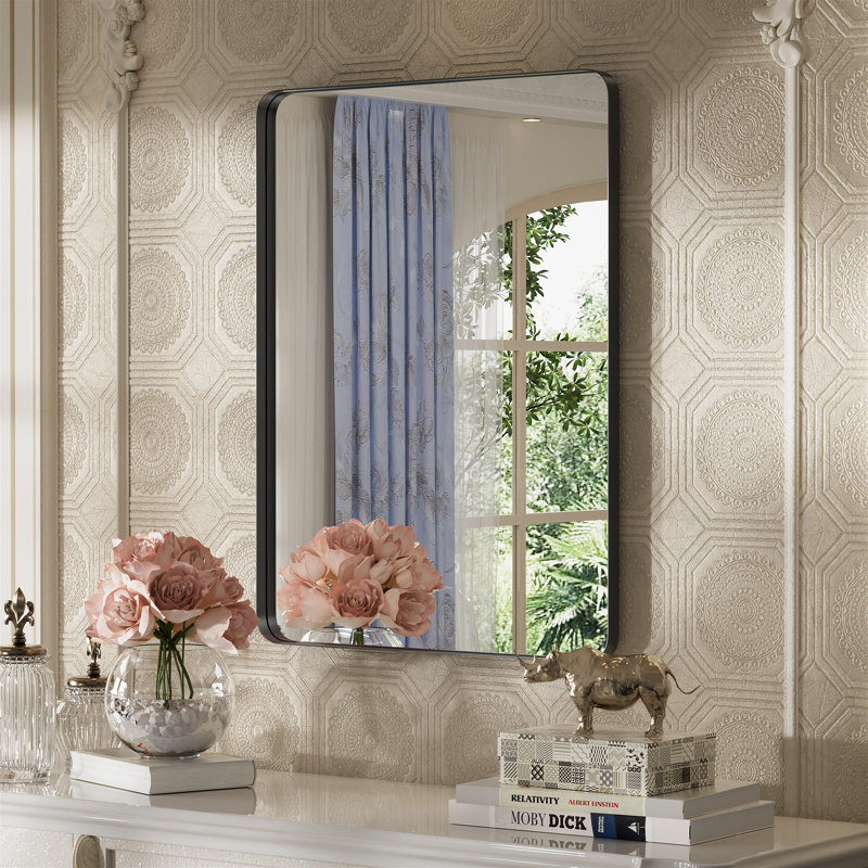 Morelock Metal Rectanle Bathroom Mirror Wall Mirrors, Black, 28" x 20"