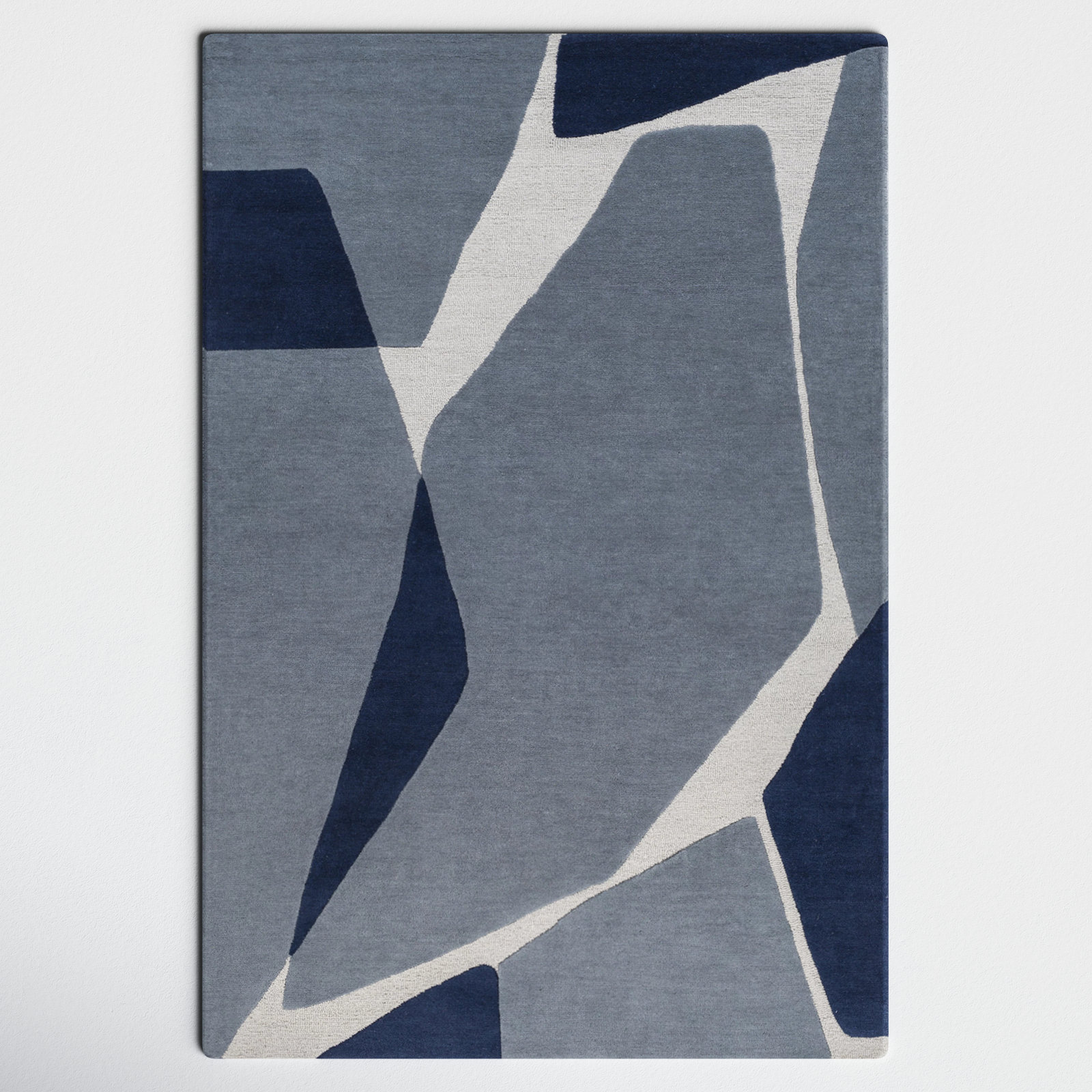 Sean Abstract Handmade Tufted Wool Light Blue/Navy/Light Slate Area Rug, Rectangle 2' x 3'