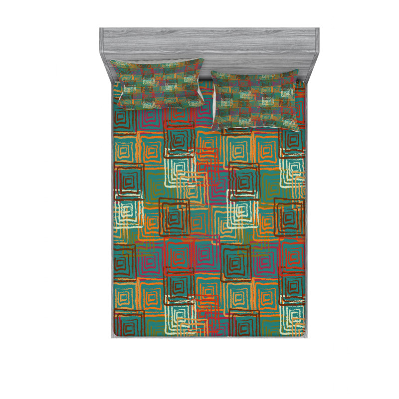 Microfiber Geometric Sheet Set, Full/Double Sheet Set with Fitted Sheet, Geometric