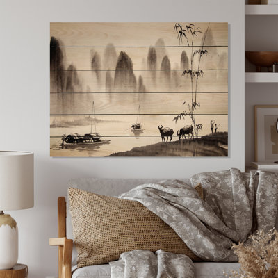 Peinture à l'encre de Chine, impression sur bois brun traditionnel