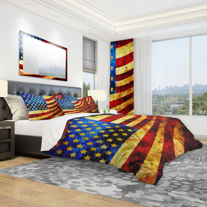 «God Bless America Flag» - Ensemble de housse de couette à motif abstrait - Microfibre de polyester