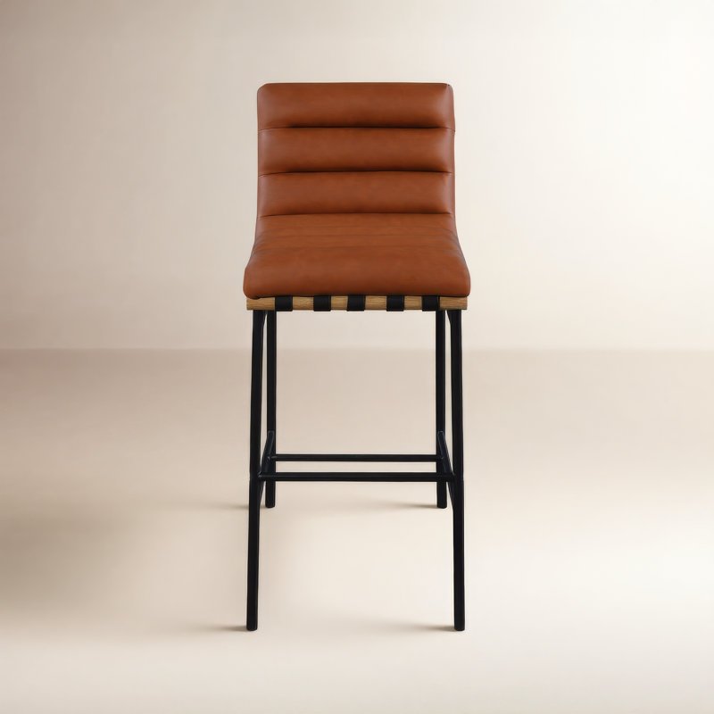 Tabouret de comptoir rembourré Sean Vincentas, Similicuir cognac, Tabouret de bar (siège d'une hauteur de 29,9 po)