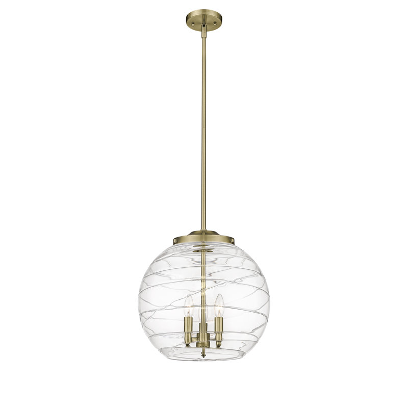 Luminaire suspendu 3 lumières Christly, H 17,13 po x l 15,75 po x P 15,75 po, Laiton antique, Transparent