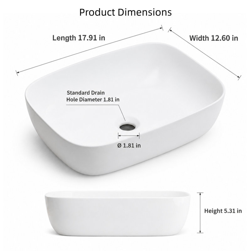 Oval Ceramic Vessel Sink, Glossy White, Above-Counter