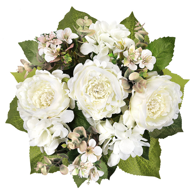 Mélange de pivoines et d'hortensias, Blanc crème