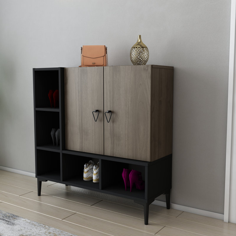 11 Pair Stackable Shoe Storage, Walnut/Black