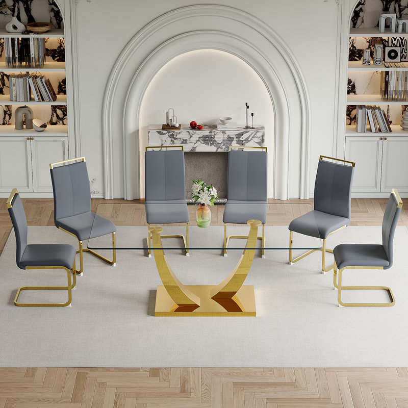 Glass Dining Table Set, 7, Gray
