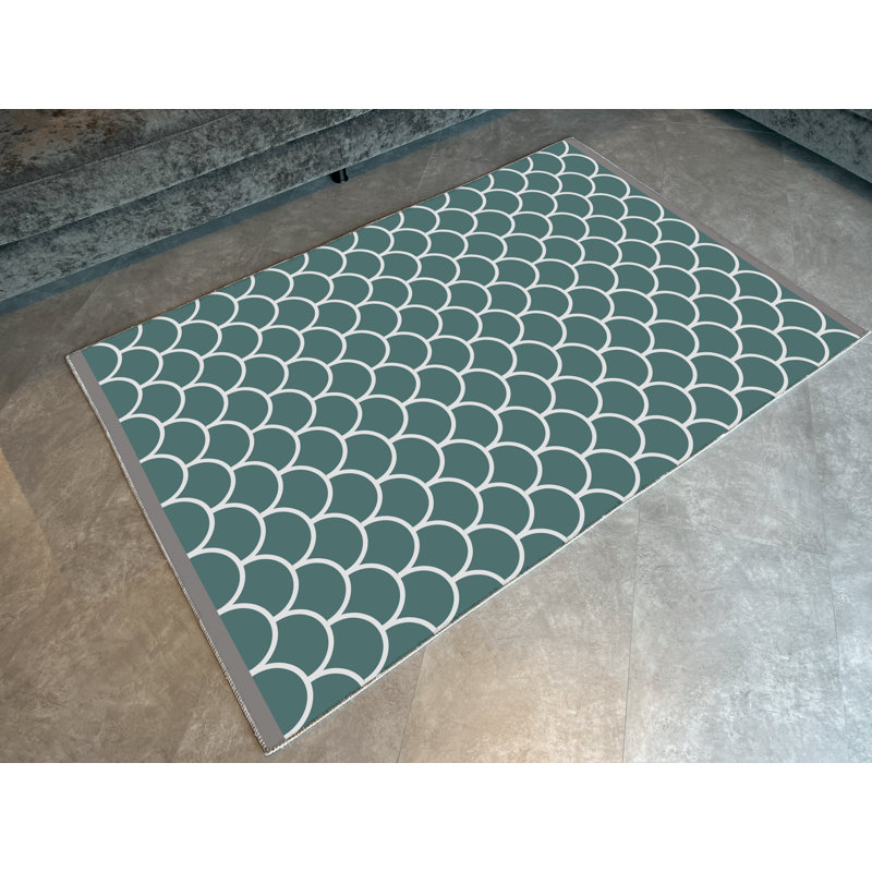 Tapis décoratif moderne à motif géométrique vert, Rectangle 4 pi 7,12 po x 6 pi 6,74 po