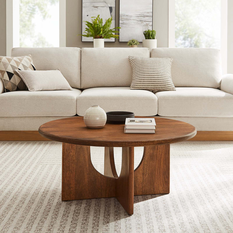 Modway Rivian Round 34" Coffee Table, Walnut