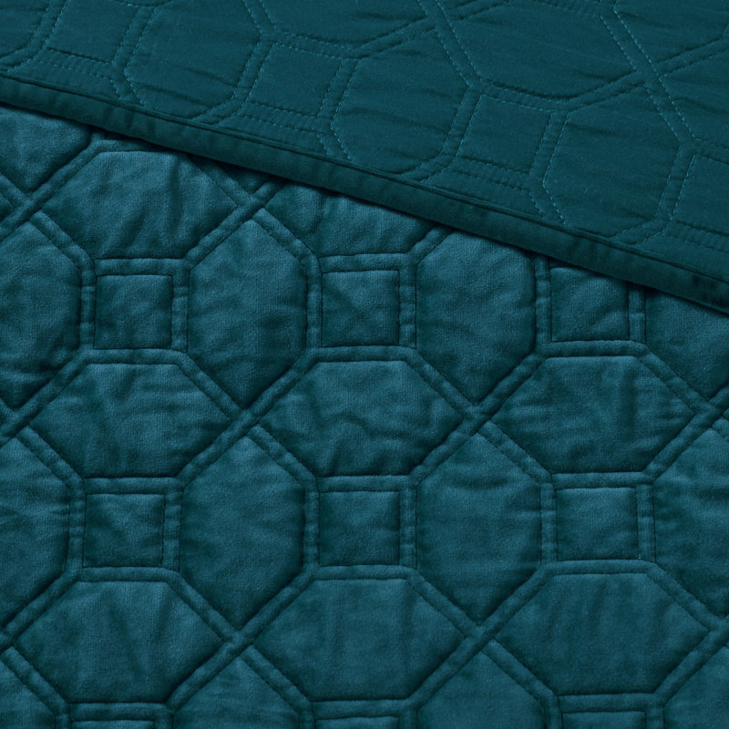 3 Piece Velvet Quilt Set Teal King/Cal King, Teal, King Quilt + 2 Shams