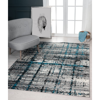 Tapis géométrique gris / bleu